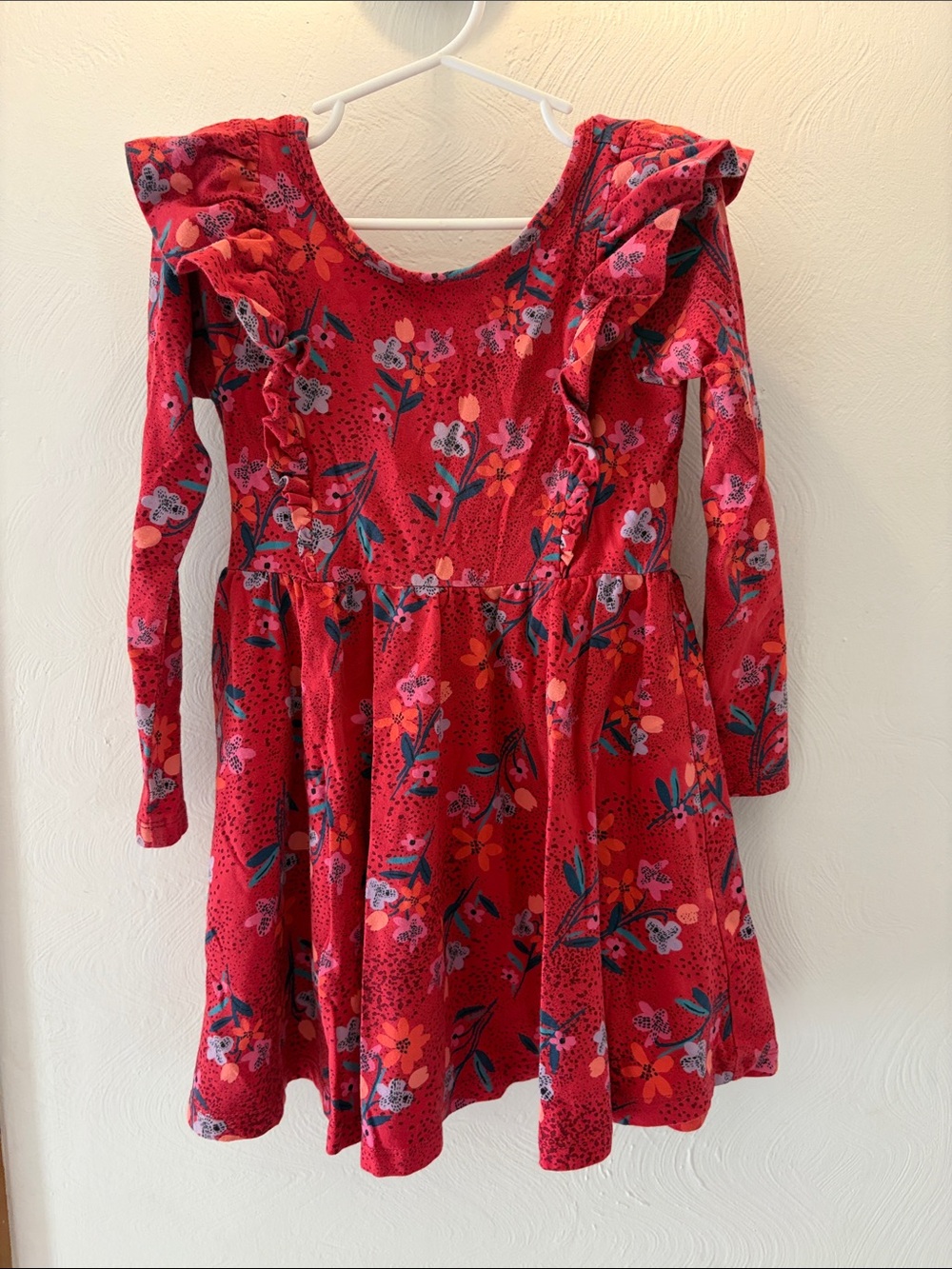 Tea Collection Red Floral Ruffle Long-Sleeve Dress